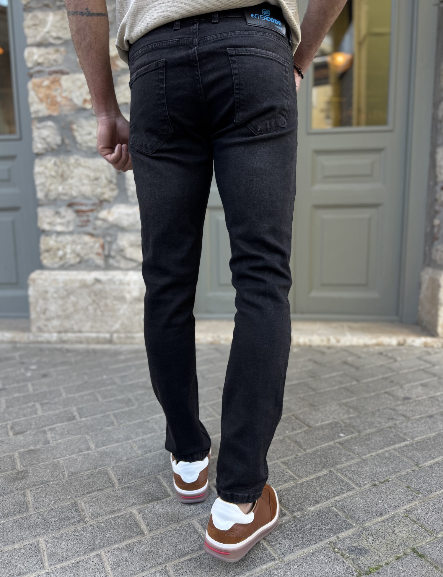 Ανδρικό μαύρο τζιν παντελόνι με φθορές Slim Fit 50825 φωτογραφία